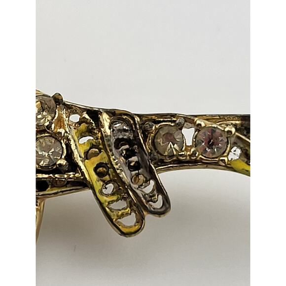 Vintage Peacock Rhinestone Brooch Gold Tone Enamel Bird Pin - Picture 3 of 9